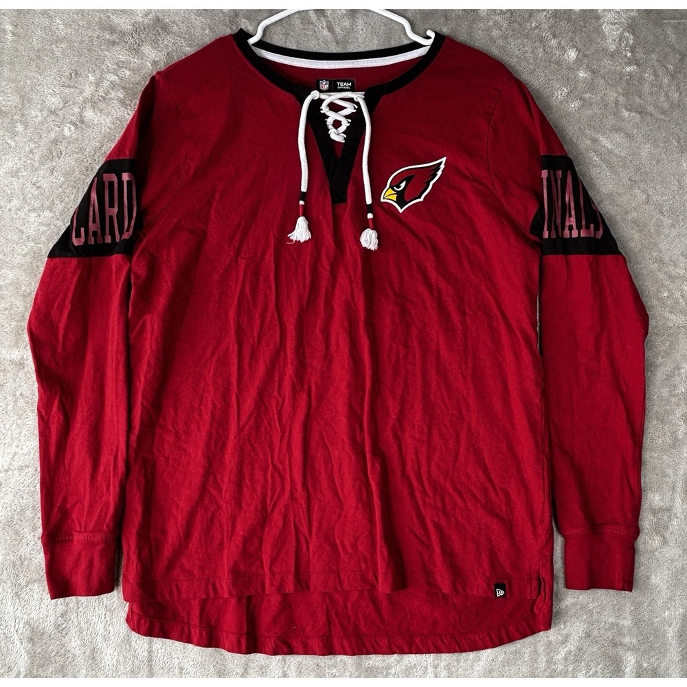 New Era ARIZONA CARDINALS Team Apparel Womans M Lace-Up notch neck NFL Tee Shirt